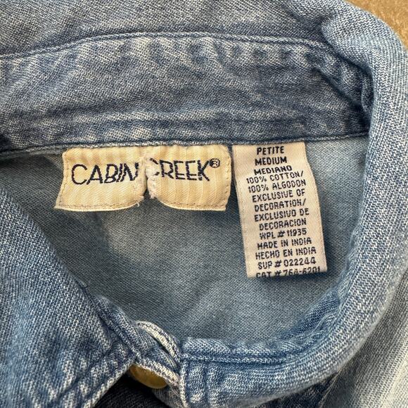 Vintage Y2K Floral Whimsical Patchwork Embroidered Denim Button Up Blouse Medium - Picture 3 of 5